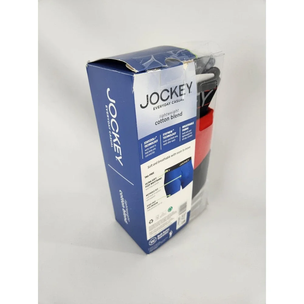 Men's Jockey 4-Pack Cotton Stretch Long-Leg Boxer Red Blue Size‎ XL Underwear